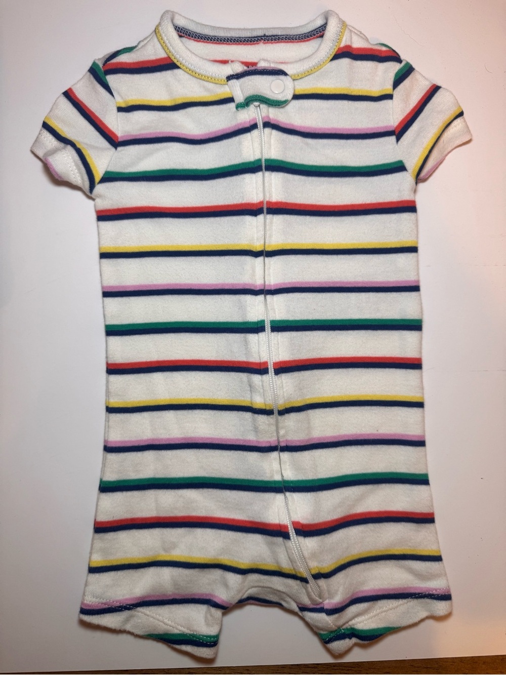 GAP White Short-Sleeve One-Piece Romper with Rainbow Stripes